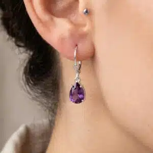 Pear Amethyst Drop Earrings – 10x7mm Natural Amethyst, Sterling Silver or Gold, Leverback Earrings, February Birthstone Jewelry