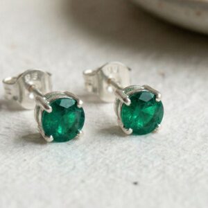 3mm Emerald Stud Earrings, Natural Zambian Emerald, Sterling Silver or Gold, May Birthstone, Dainty Green Gemstone Studs, Handmade Earrings