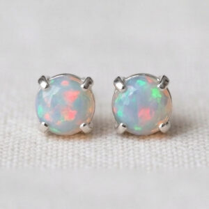 5mm Ethiopian Opal (October Birthstone) stud earrings in Sterling Silver.