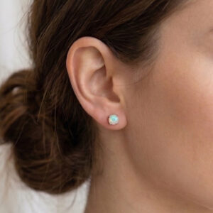 Genuine Opal 6mm(October Birthstone) stud earrings in Sterling Silver.