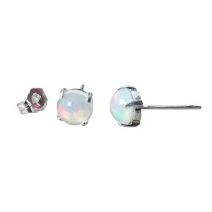 6mm Ethiopian Opal (October Birthstone) stud earrings in Sterling Silver.