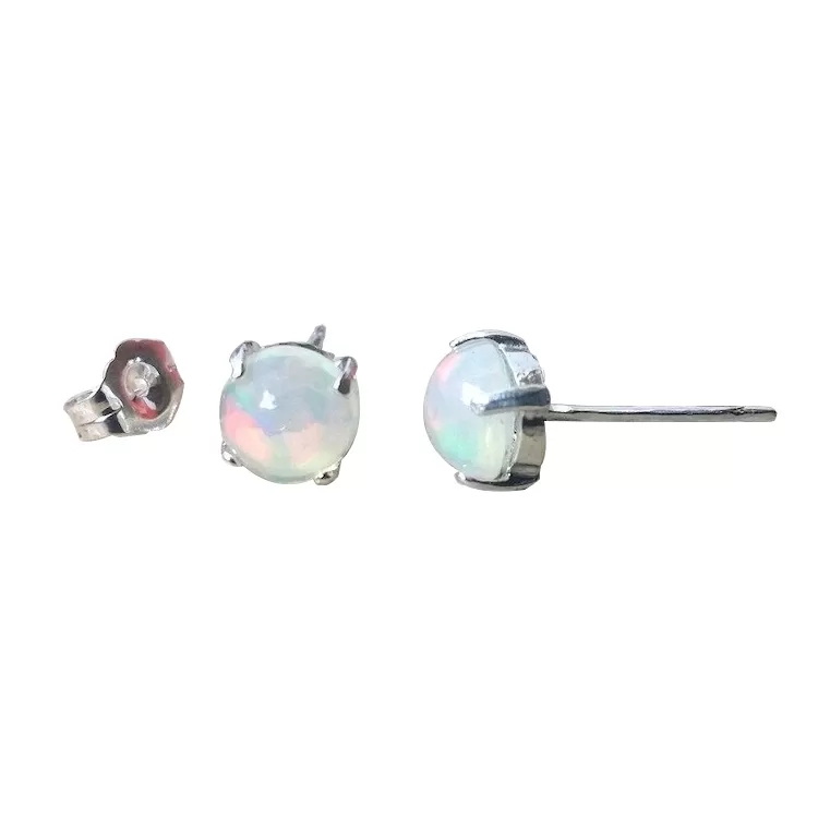 6mm Ethiopian Opal (October Birthstone) stud earrings in Sterling Silver.