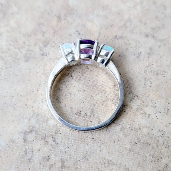 3 Stone genuine Amethyst and Opal Ring in Sterling Silver or Gold - Image 4