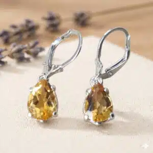 Pear Citrine Drop Earrings – 10x7mm Natural Citrine, Sterling Silver or 14K/18K Gold, Leverback Earrings, November Birthstone Jewelry