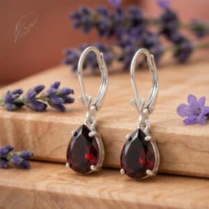 Garnet Drop Earrings – 10x7mm Natural Garnet, Sterling Silver or Gold, Leverback Earrings, January Birthstone Jewelry