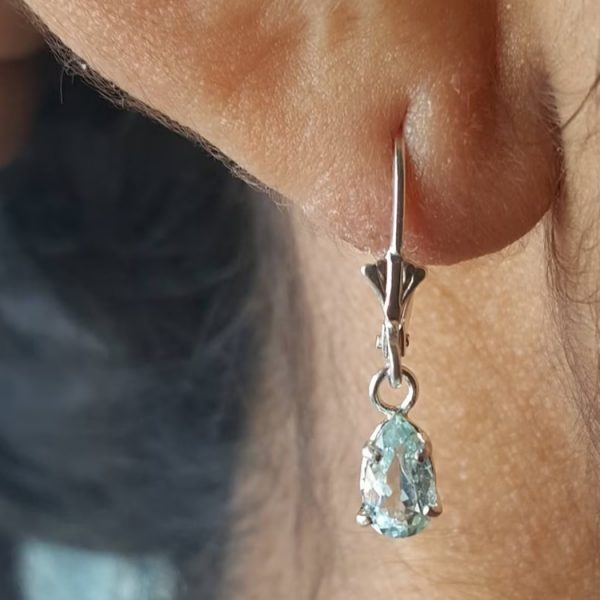 Genuine Aquamarine drop earrings in Sterling Silver or Gold - Image 5