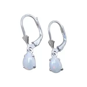 Genuine Australian Opal (October Birthstone) drop earrings in Sterling Silver or Gold - Opal dangle earrings 7mm x 5mm