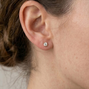 Genuine Diamond 3mm round single stud earring/ April Birthstone/ Bride/ Anniversary/ First earrings/ in sterling silver or gold