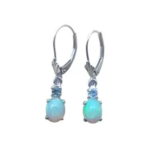 Genuine Ethiopian Opal and Aquamarine earrings in Sterling Silver or Gold