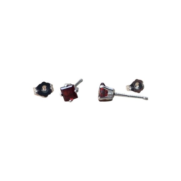 Genuine Garnet 4mm Square-cut Sterling Silver stud earrings- January Birthday