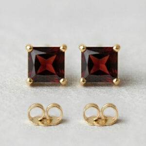 Genuine Garnet 4mm Square-cut Sterling Silver stud earrings- January Birthday