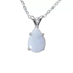 Genuine Opal (October Birthstone) drop necklace - 10mm x 7mm in Sterling Silver or Gold