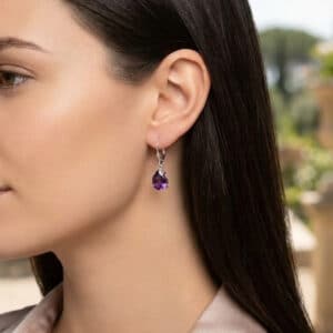 Large Amethyst dangle earrings in Sterling Silver or Gold - February birthstone