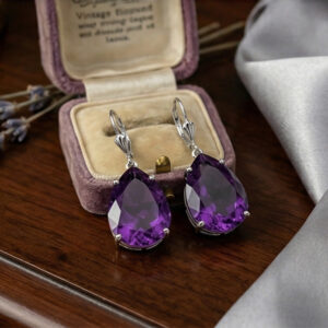 Large Amethyst dangle earrings in Sterling Silver or Gold - February birthstone