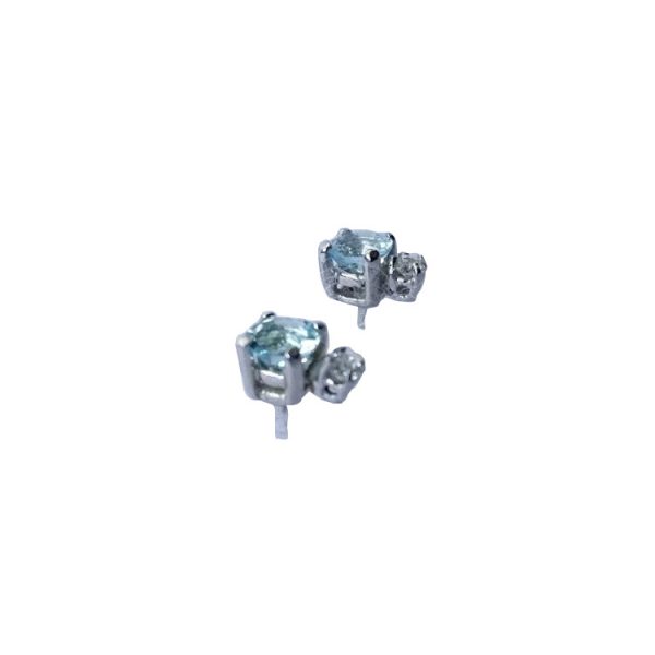 Genuine Aquamarine & Genuine Diamond round stud earrings- March Birthstone- April Birthstone-First pair-For Bride in Sterling Silver or Gold