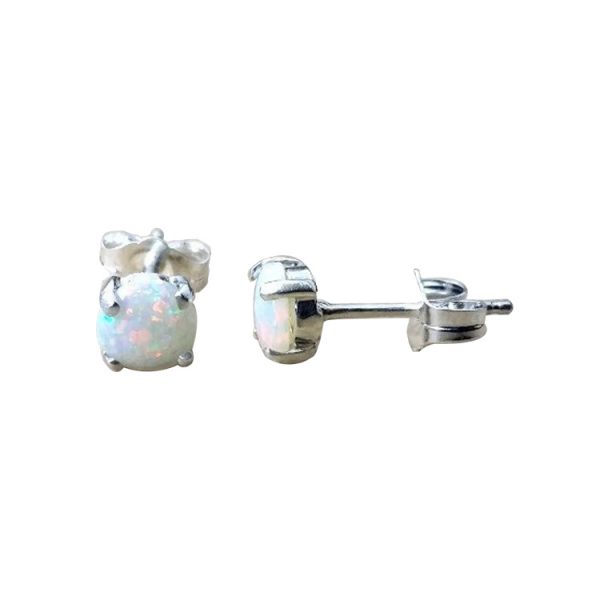 Genuine Opal 5mm(October Birthstone) stud earrings in Sterling Silver.