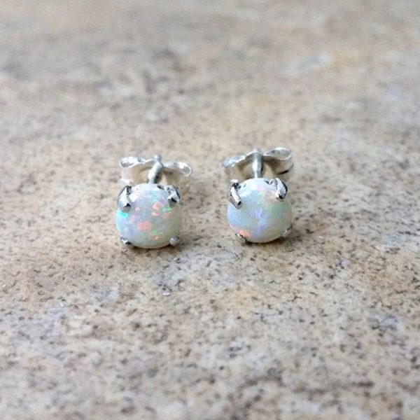 Genuine Opal 5mm(October Birthstone) stud earrings in Sterling Silver. - Image 2