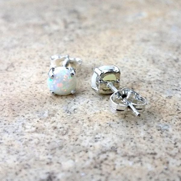 Genuine Opal 5mm(October Birthstone) stud earrings in Sterling Silver. - Image 3