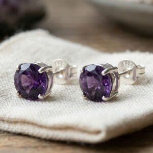 Amethyst Stud Earrings – 4mm Natural Amethyst, Sterling Silver or 14K/18K Gold, Handmade Dainty Studs, February Birthstone Jewelry