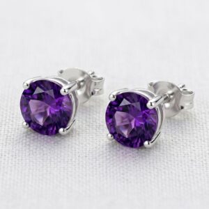 5mm Amethyst Stud Earrings, Sterling Silver or Gold, February Birthstone, Purple Gemstone Studs, Handmade Dainty Earrings, Everyday Jewelry