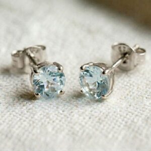 3mm Aquamarine Stud Earrings, Sterling Silver or Gold, March Birthstone, Dainty Blue Gemstone Studs, Handmade Everyday Earrings, Minimalist Jewelry