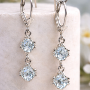 Aquamarine double drop earrings in Sterling Silver or Gold