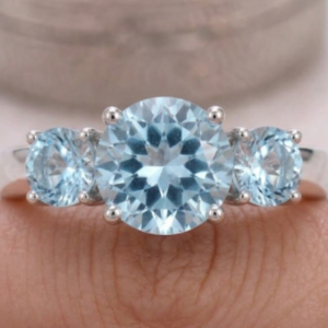 Aquamarine 3 Stone Ring in Sterling Silver or Gold