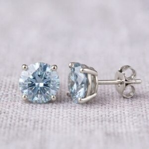 Dainty Aquamarine Stud Earrings, 4mm, Sterling Silver or Gold, March Birthstone Jewelry, Gift for Her