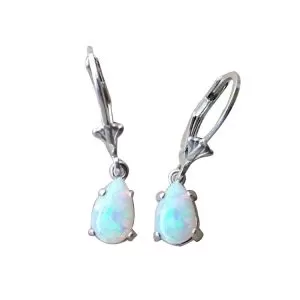 Genuine Opal (October Birthstone) drop earrings in Sterling Silver or Gold