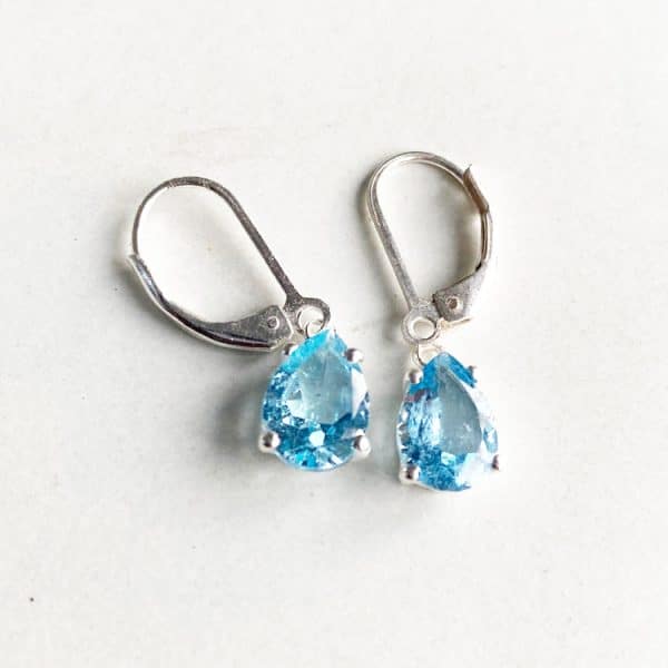 Genuine Aquamarine drop earrings in Sterling Silver or Gold