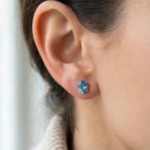 6mm genuine London Blue Topaz stud earrings in Sterling Silver or Gold