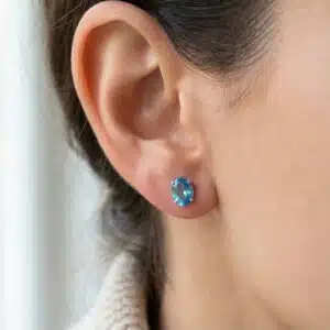 6mm genuine London Blue Topaz stud earrings in Sterling Silver or Gold