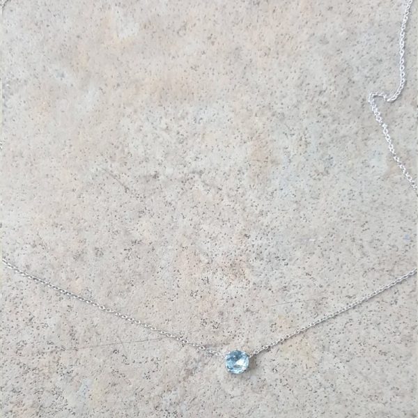 Genuine Aquamarine choker necklace in Sterling Silver or Gold - minimalist choker - Image 4