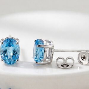 Swiss Blue Topaz oval 8 x 6 stud earrings in silver or gold