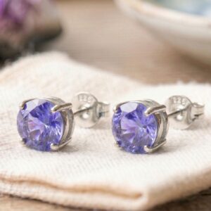 Tanzanite Stud Earrings, Dainty Blue Violet Gemstone Earrings, Sterling Silver or 14K Gold, Minimalist Studs