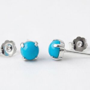 5mm Turquoise Stud Earrings – Genuine Arizona Turquoise, Sterling Silver Handmade, December Birthstone, Dainty Blue Cabochon Earrings