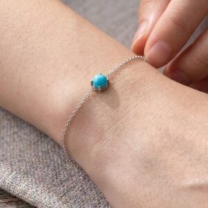 Turquoise Bracelet – 5mm Genuine Arizona Turquoise, Sterling Silver Handmade, December Birthstone, Dainty Blue Cabochon Bracelet