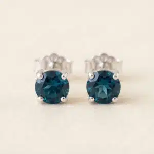 London Blue Topaz Stud Earrings – 4mm Genuine Blue Topaz in Sterling Silver | Handmade December Birthstone Earrings