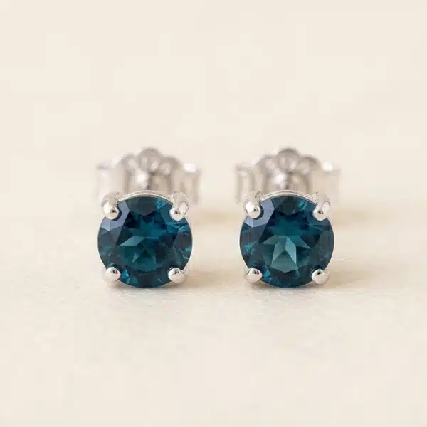 London Blue Topaz Stud Earrings – 4mm Genuine Blue Topaz in Sterling Silver | Handmade December Birthstone Earrings
