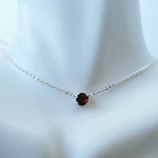 Genuine Garnet 5mm choker necklace in Sterling Silver or Gold - January birthstone - Image 4