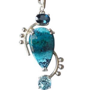 <b><font color="navy">Azure Tide</font></B> <br> Chrysocolla Azurite, London Blue and Swiss Blue Topaz