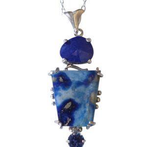 <b><font color="navy">Celestial Mosaic</font></B> <br> Afghanite, Lapis, and Sapphire Necklace