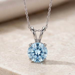 Aquamarine Pendant Necklace – 7mm Round Natural Aquamarine, Sterling Silver or 14K Gold, Handmade Prong Setting, March Birthstone Jewelry