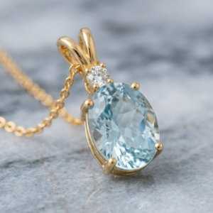 Aquamarine & Diamond Necklace – Sterling Silver or Gold | March Birthstone Necklace | Oval Aquamarine Pendant | Anniversary Gift