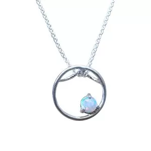 Genuine Opal (October Birthstone) circle necklace
