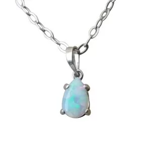 Genuine Opal (October Birthstone) drop necklace in Sterling Silver or Gold