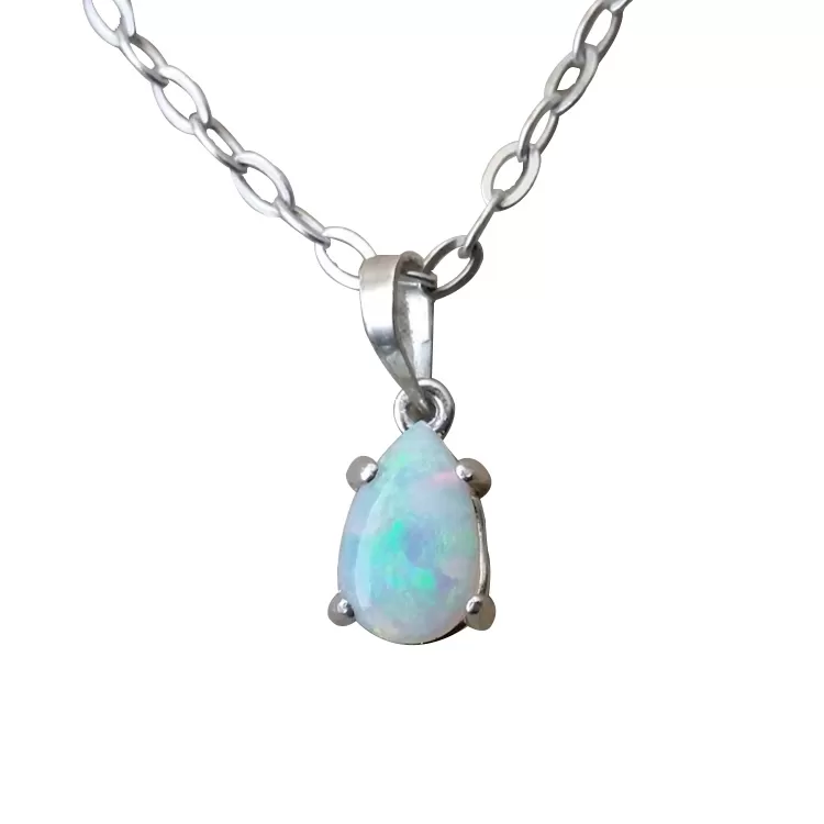 Genuine Opal (October Birthstone) drop necklace in Sterling Silver or Gold