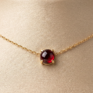 Garnet Choker Necklace – January Birthstone – Dainty Sterling Silver Cabochon Necklace