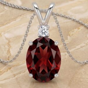 Genuine Garnet and diamond pendant in Sterling Silver or Gold