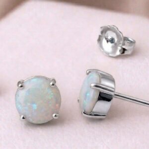 Australian Opal Stud Earrings – 5mm Natural Opals, Sterling Silver or 14K/18K Gold, Handmade Prong Setting, October Birthstone Jewelry